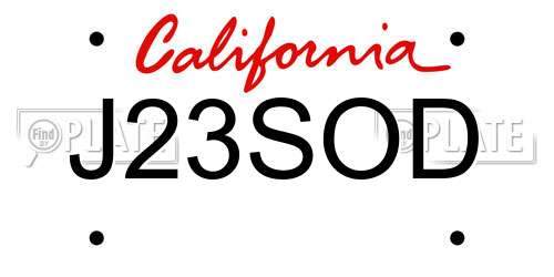 J23SOD California License Plate