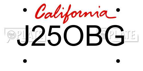 J25OBG California License Plate