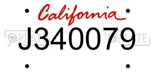 J340079 California License Plate