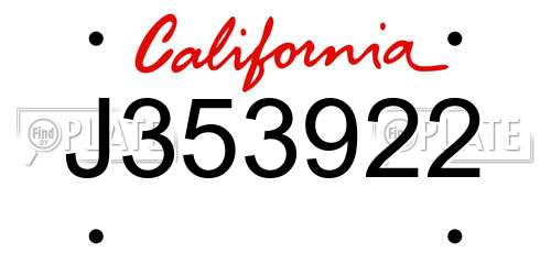 J353922 California License Plate