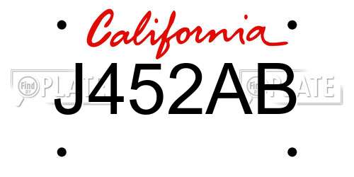 J452AB California License Plate