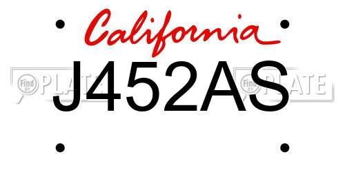 J452AS California License Plate