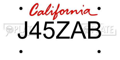 J45ZAB California License Plate