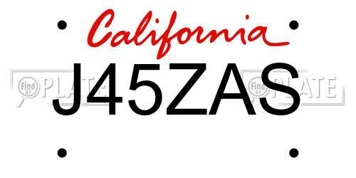 J45ZAS California License Plate