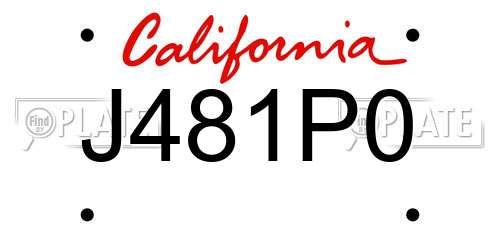 J481P0 California License Plate