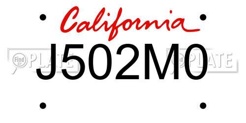 J502M0 California License Plate