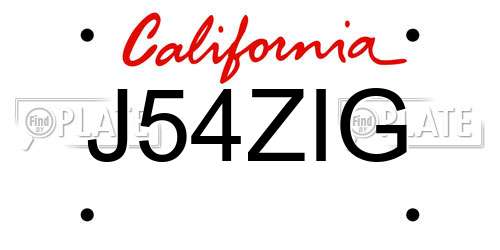 J54ZIG California License Plate