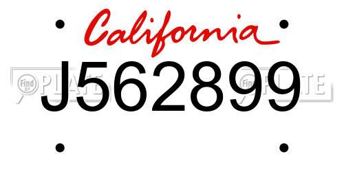 J562899 California License Plate