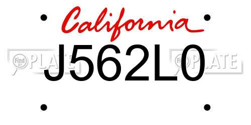 J562L0 California License Plate