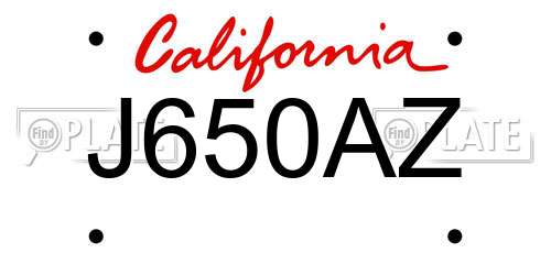 J650AZ California License Plate