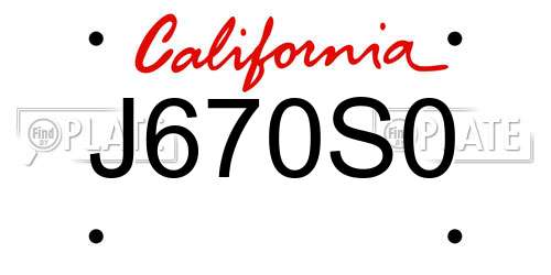 J670S0 California License Plate