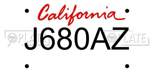 J680AZ California License Plate