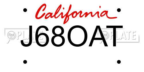 J68OAT California License Plate