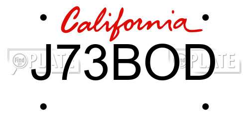 J73BOD California License Plate