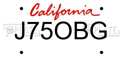 J75OBG California License Plate