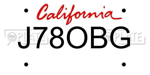 J78OBG California License Plate