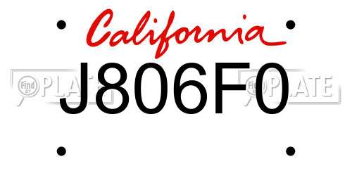 J806F0 California License Plate