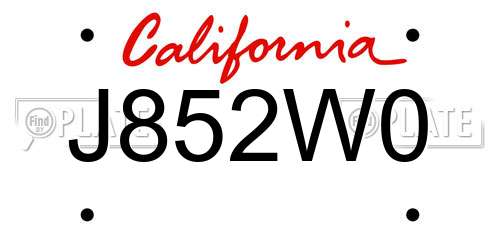 J852W0 California License Plate