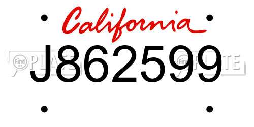 J862599 California License Plate