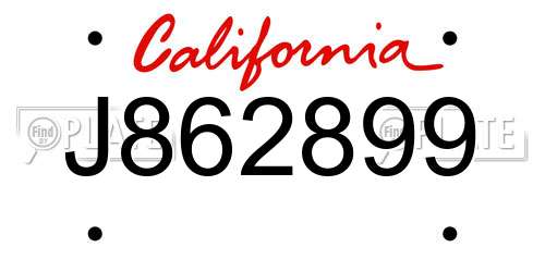 J862899 California License Plate