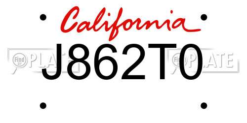 J862T0 California License Plate