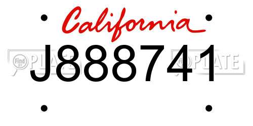 J888741 California License Plate