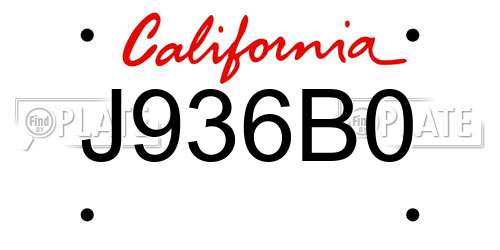 J936B0 California License Plate