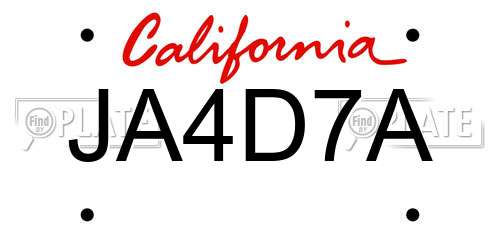 JA4D7A California License Plate