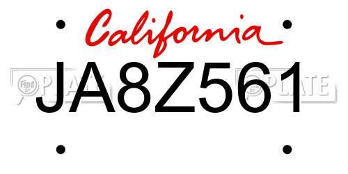 JA8Z561 California License Plate