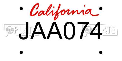 JAA074 California License Plate