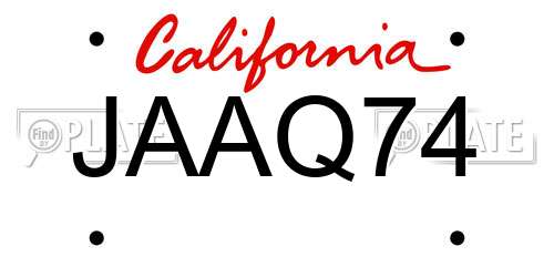 JAAQ74 California License Plate