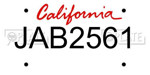 JAB2561 California License Plate