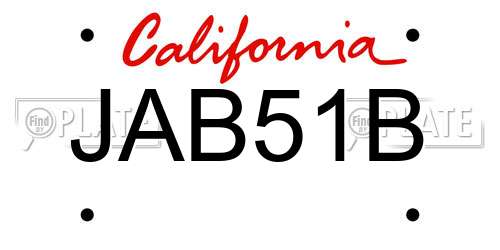 JAB51B California License Plate