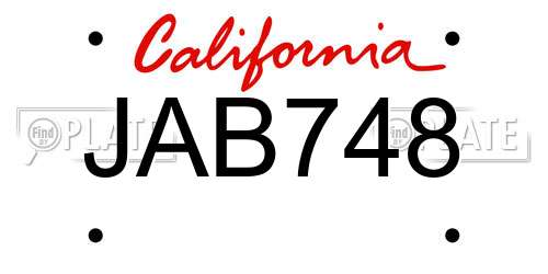 JAB748 California License Plate