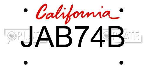 JAB74B California License Plate