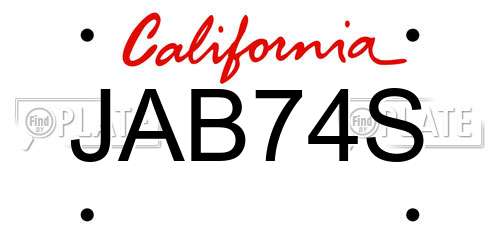 JAB74S California License Plate