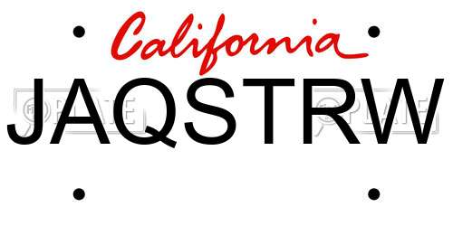 JAQSTRW California License Plate