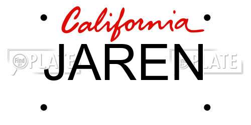 JAREN California License Plate