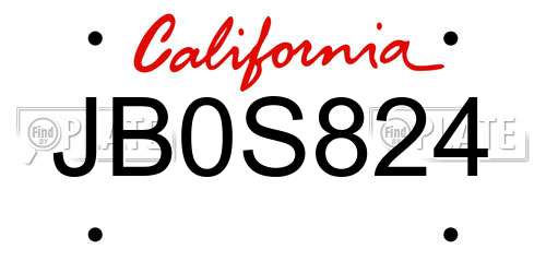 JB0S824 California License Plate