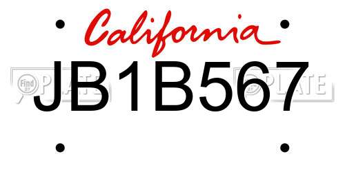 JB1B567 California License Plate