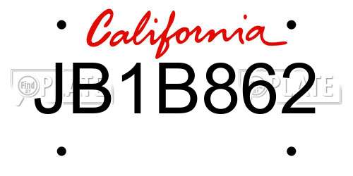 JB1B862 California License Plate