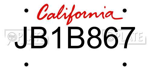 JB1B867 California License Plate