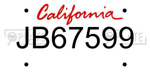 JB67599 California License Plate