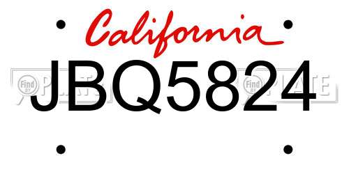 JBQ5824 California License Plate