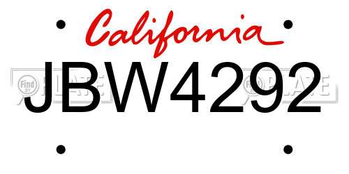 JBW4292 California License Plate