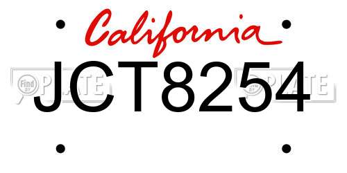 JCT8254 California License Plate