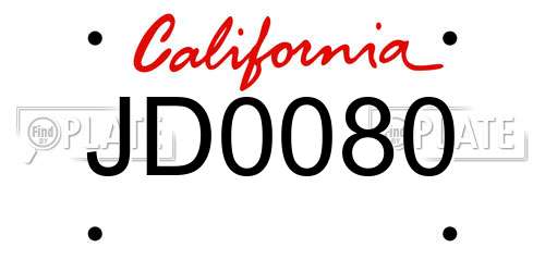 JD0080 California License Plate