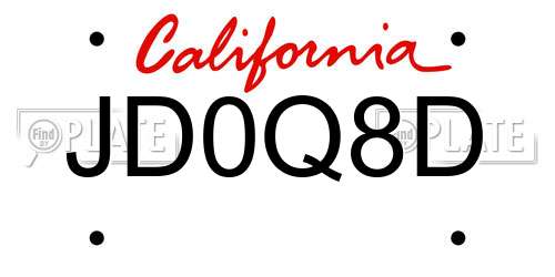 JD0Q8D California License Plate