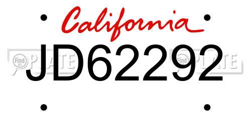 JD62292 California License Plate