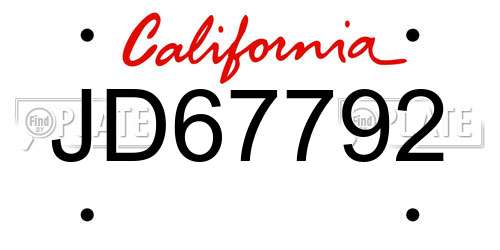 JD67792 California License Plate